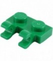Green Plate, Modified 1 x 2 with Clips Horizontal (thick open O clips)