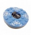 Dark Bluish Gray Turntable 6 x 6 Round Base with Medium Blue Top and White Faces on White Ice Shards Pattern (Ninjago Spinner)