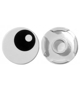 White Tile, Round 2 x 2 with Bottom Stud Holder with Black Eye with Pupil Pattern