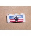 White Brick 1 x 3 with Steer / Bull's Head, Blue and Red Stripes Pattern