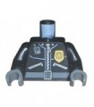 Black Torso Police Leather Jacket, Gold Badge, Radio, Belt Pattern / Black Arms / Dark Bluish Gray Hands