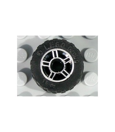 Black Wheel 11mm D. x 6mm with 5 Spokes with Silver Outline Pattern with Black Tire 17.5 x 6 with Shallow Staggered Treads