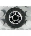 Black Wheel 11mm D. x 6mm with 5 Spokes with Silver Outline Pattern with Black Tire 17.5 x 6 with Shallow Staggered Treads