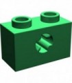 Green Technic, Brick 1 x 2 with Axle Hole - New Style with X Opening