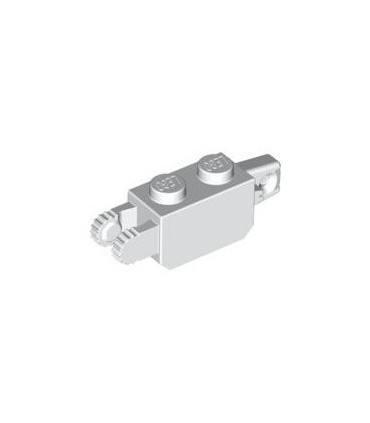 White Hinge Brick 1 x 2 Locking with 1 Finger Vertical End and 2 Fingers Vertical End