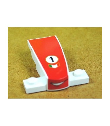 White Wedge 4 x 2 x 1 1/3 with 1 x 4 Base with Smile and Number 1 on Red Background (Francesco) Pattern