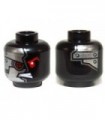 Black Minifig, Head Alien with Mechanical Right Eye Red, Silver Plates with 6 Rivets on Front and Back Pattern - Stud Recessed