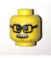 Yellow Minifig, Head Glasses Rectangular, Gray Eyebrows and Moustache Pattern - Stud Recessed