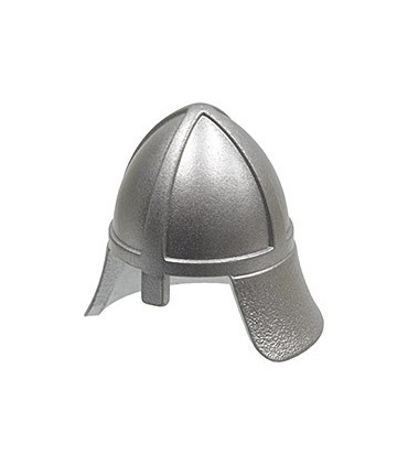 Metallic Silver Minifig, Headgear Helmet Castle with Neck Protector