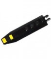 Black Hinge Plate 1 x 8 with Angled Side Extensions, Squared Plate Underside with 2 Yellow Stripes Pattern (Sticker)