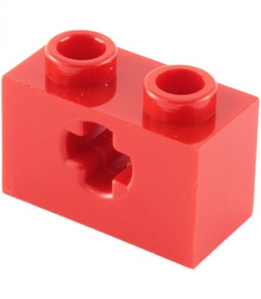 Red Technic, Brick 1 x 2 with Axle Hole