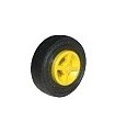 Yellow Wheel 8mm D. x 6mm, with Black Tire 14mm D. x 4mm Smooth Small Single