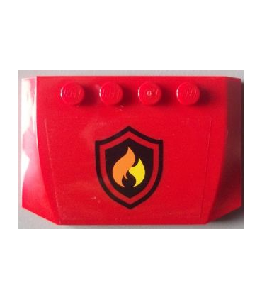 Red Wedge 4 x 6 x 2/3 Triple Curved with Black and Yellow Fire Logo Badge Pattern (Sticker) - Set 60002