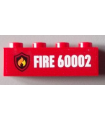 Red Brick 1 x 4 with Fire Logo and 'FIRE 60002' Pattern (Sticker) - Set 60002