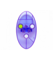 Trans-Purple Minifig, Shield Oval with Dimensions Keystone Symbol with 3 White and Lime Circles Pattern