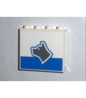 White Panel 1 x 4 x 3 with Dark Gray Dog Head Facing Left and Blue Stripe Pattern (Sticker) - Set 7744