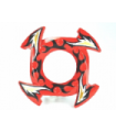 Red Ring 4 x 4 with 2 x 2 Hole and 4 Arrow Ends with Black, Gold and White Flames Pattern (Ninjago Spinner Crown)