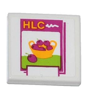 White Tile 2 x 2 with 'HLC' and Cherries Pattern (Sticker) - Set 41035