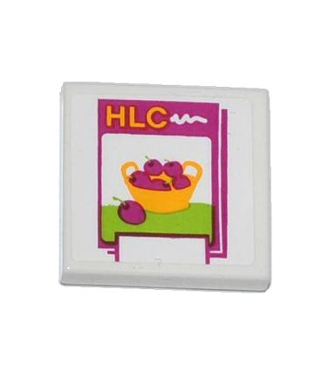White Tile 2 x 2 with 'HLC' and Cherries Pattern (Sticker) - Set 41035
