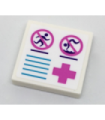 White Tile 2 x 2 with No Running and No Diving Signs, Medium Azure Lines and Dark Pink Cross Pattern (Sticker) - Set 41313