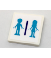 White Tile 2 x 2 with Medium Azure Mini Doll Male and Female Silhouettes Dressing Room Pattern (Sticker) - Set 41313