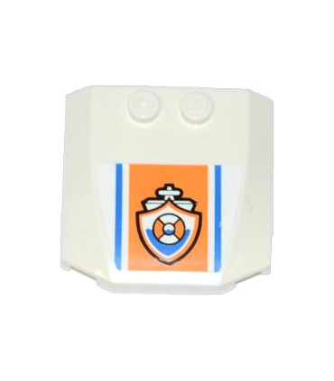 White Wedge 4 x 4 x 2/3 Triple Curved with Blue Lines and Coast Guard Logo on Orange Background Pattern (Sticker) - Set 60012