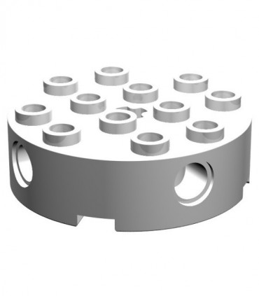 White Brick, Round 4 x 4 with 4 Side Pin Holes and Center Axle Hole
