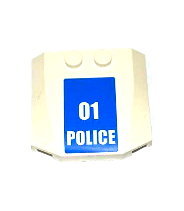 White Wedge 4 x 4 x 2/3 Triple Curved with White '01 POLICE' Small Numbers on Blue Background Pattern (Sticker) - Set 7498