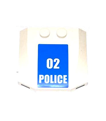White Wedge 4 x 4 x 2/3 Triple Curved with White '02 POLICE' Small Numbers on Blue Background Pattern (Sticker) - Set 7498