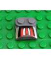 Dark Bluish Gray Brick, Modified 2 x 2 x 2/3 Two Studs, Lip End with Silver/Black/Red Number 3 Left Half Pattern