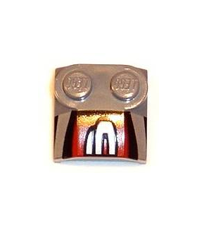 Dark Bluish Gray Brick, Modified 2 x 2 x 2/3 Two Studs, Lip End with Silver/Black/Red Number 3 Right Half Pattern