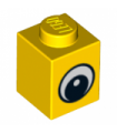 Yellow Brick 1 x 1 with Eye Simple with Black and White Pattern, Circle in Pupil