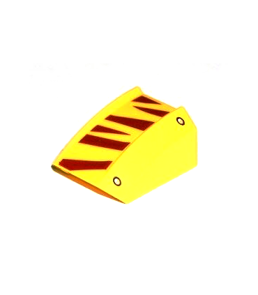 Yellow Slope, Curved 2 x 2 Lip, No Studs with Rivets and Dark Red Tiger Stripes Pattern