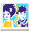 White Tile 2 x 2 with Friends Worried Male, Smiling Female and Music Notes Pattern (Sticker) - Set 41130