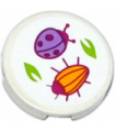 White Tile, Round 2 x 2 with Bottom Stud Holder with Ladybug (Ladybird), Beetle and Leaves Pattern (Sticker) - Set 41059