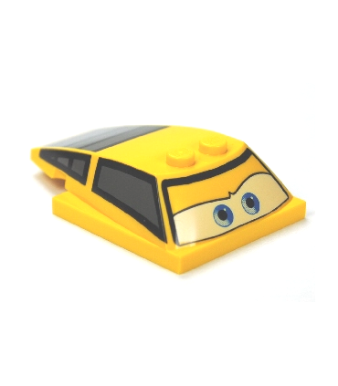 Yellow Wedge 6 x 4 x 1 1/3 with 4 x 4 Base with Blue Eyes, Windows and Rear Grille Pattern
