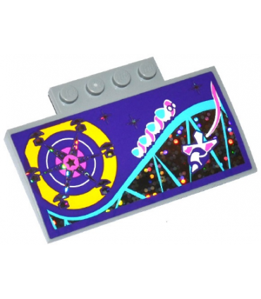 Light Bluish Gray Slope, Curved 5 x 8 x 2/3 with Ferris Wheel, Roller Coaster and Space Rocket Pattern (Sticker) - Set 41130
