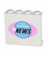 White Panel 1 x 4 x 3 with Side Supports - Hollow Studs with Globe with 'Heartlake NEWS' Pattern (Sticker) - Set 41056