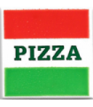 White Tile 2 x 2 with Red and Green Stripes and Dark Green 'PIZZA' Pattern (Pizza Box)