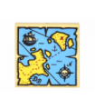 Tan Tile 2 x 2 with Map Blue Water, Yellow Land, Compass, Pirate Ship and Red 'X' Pattern