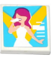 White Tile 2 x 2 with Female Singer in Spotlights Pattern (Sticker) - Set 41093