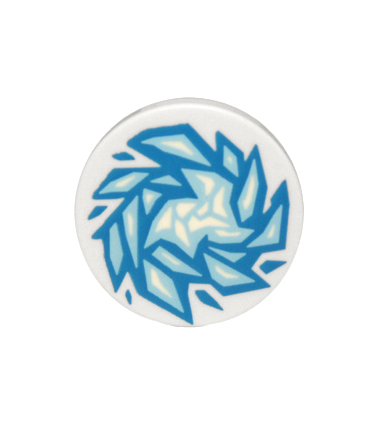 White Tile, Round 2 x 2 with Bottom Stud Holder with Blue and Bright Light Blue Fractured Ice Pattern