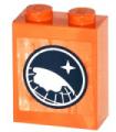 Orange Brick 1 x 2 x 2 with Inside Stud Holder with Arctic Explorer Logo Pattern (Sticker) - Set 60036