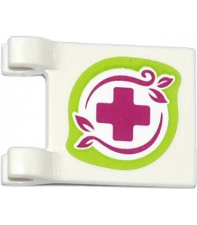 White Flag 2 x 2 Square with Magenta Cross and Leaves in Lime Border Pattern on Both Sides (Stickers) - Set 41036
