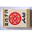 White Tile 2 x 3 with Red Circle with Petals and Inner Circle, Black Asian Characters and Gold Border Pattern