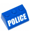 Blue Slope 45 2 x 3 with White 'POLICE' Bold Narrow Font on Blue Background Pattern (Sticker) - Set 4440