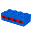 Blue Brick 2 x 4 with Plane Windows 4 in Thin Red Stripe Pattern