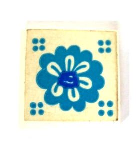 White Tile 2 x 2 with Blue Flower Pattern (Sticker) - Set 292