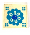 White Tile 2 x 2 with Blue Flower Pattern (Sticker) - Set 292