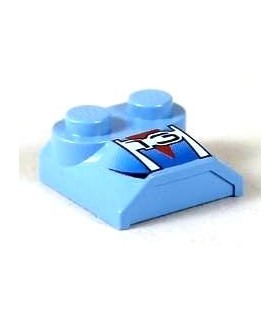 Medium Blue Brick, Modified 2 x 2 x 2/3 Two Studs, Lip End with '13' and Red Triangle Pattern